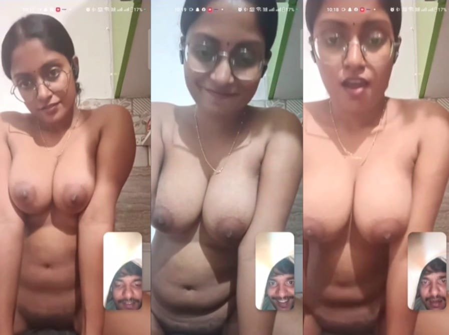 Full-body shot of a bespectacled girl for a video call with a boy.